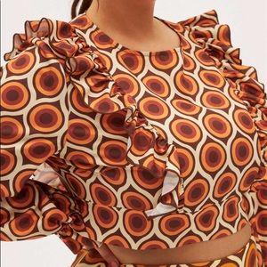 Cider Retro Ruffle Blouse in Hues of Orange